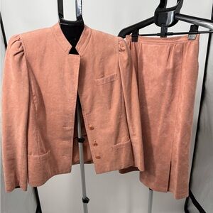 Abe Schrader Orange Peach Ultra Suede Blazer Skirt Suit Sz 6 Vintage 80’s